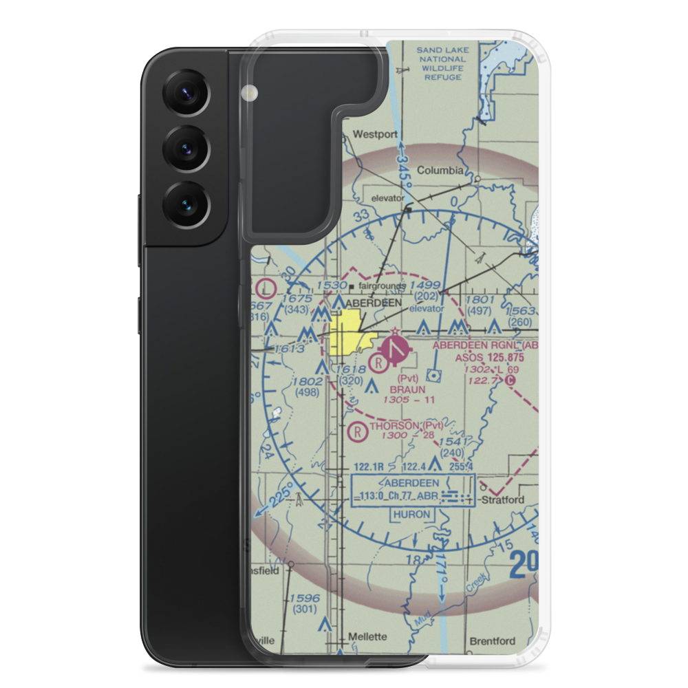 Aberdeen Regional Airport (ABR) VFR Sectional Samsung Case Samsung Galaxy S22 Plus model shown