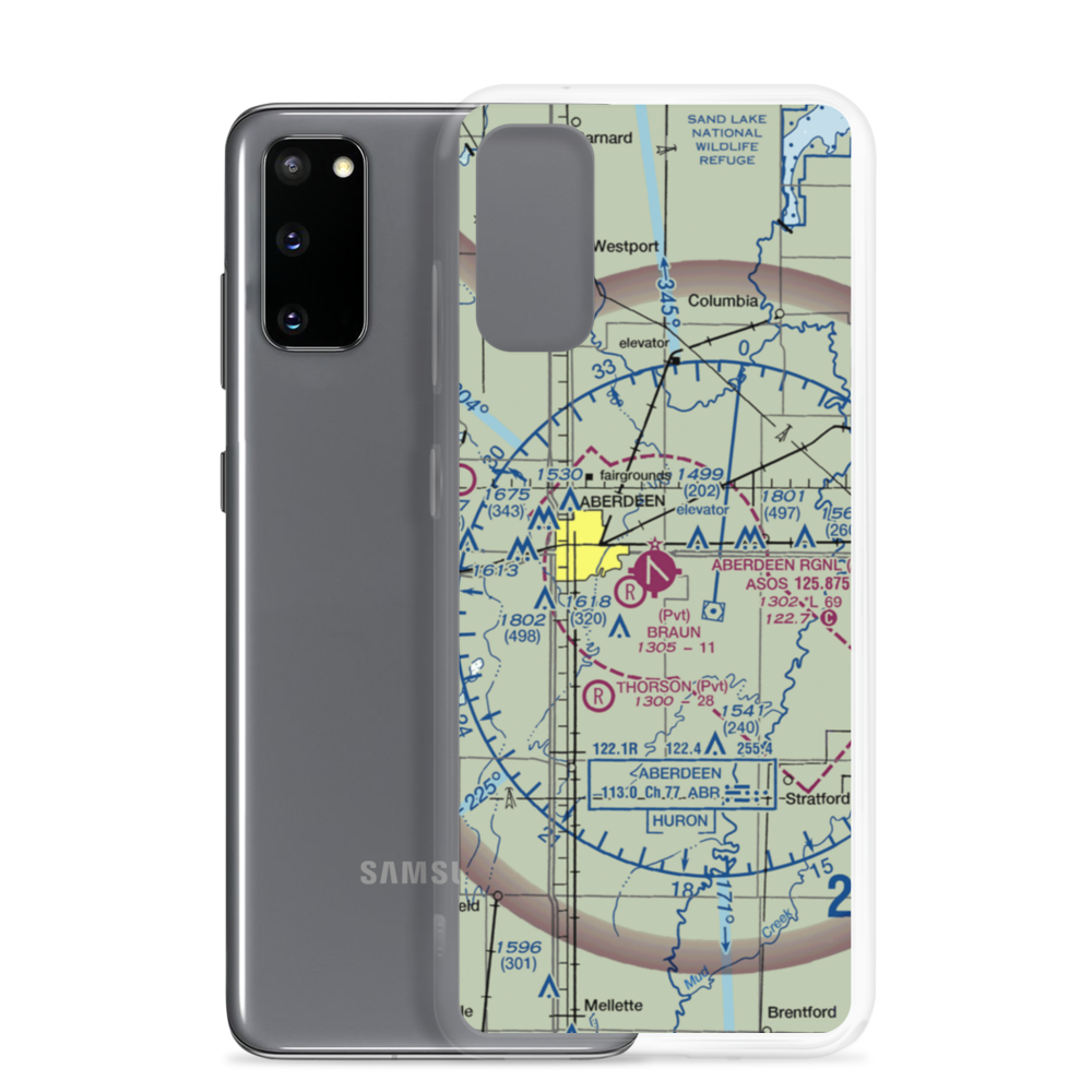 Aberdeen Regional Airport (ABR) VFR Sectional Samsung Case Samsung Galaxy S20 model shown