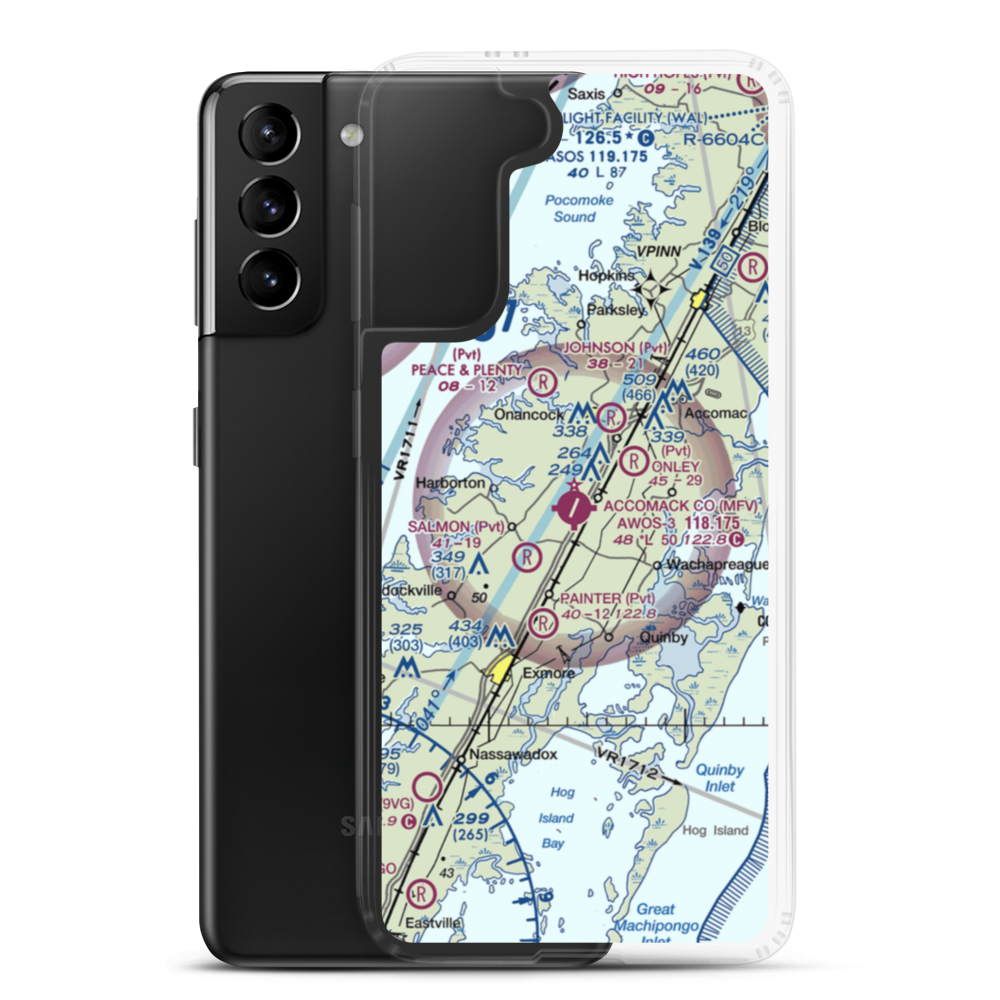 Accomack County Airport (MFV) VFR Sectional Samsung Case Samsung Galaxy S21 Plus model shown