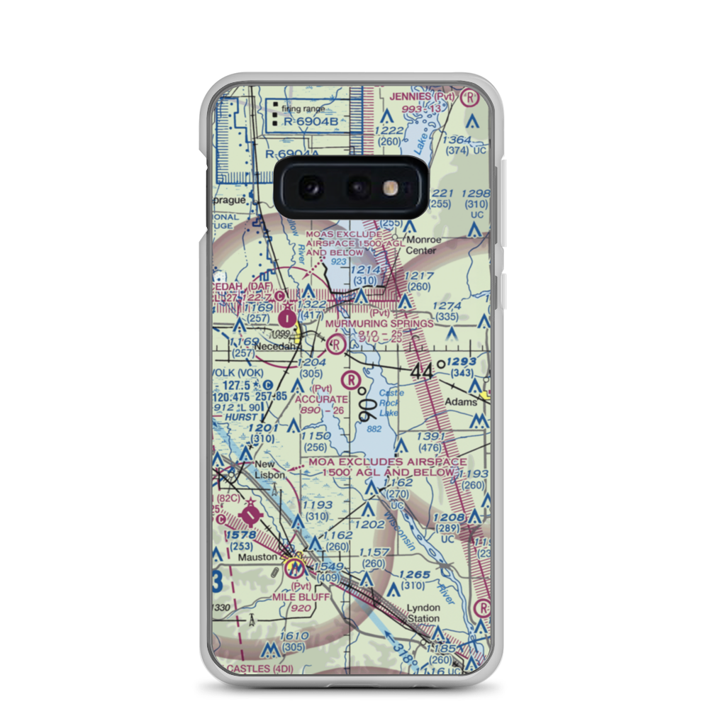 Accurate Airport (67WI) VFR Sectional Samsung Case Samsung Galaxy S10e model shown