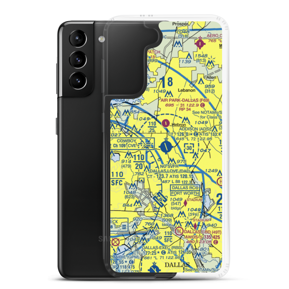 Addison Airport (ADS) VFR Sectional Samsung Case Samsung Galaxy S21 Plus model shown
