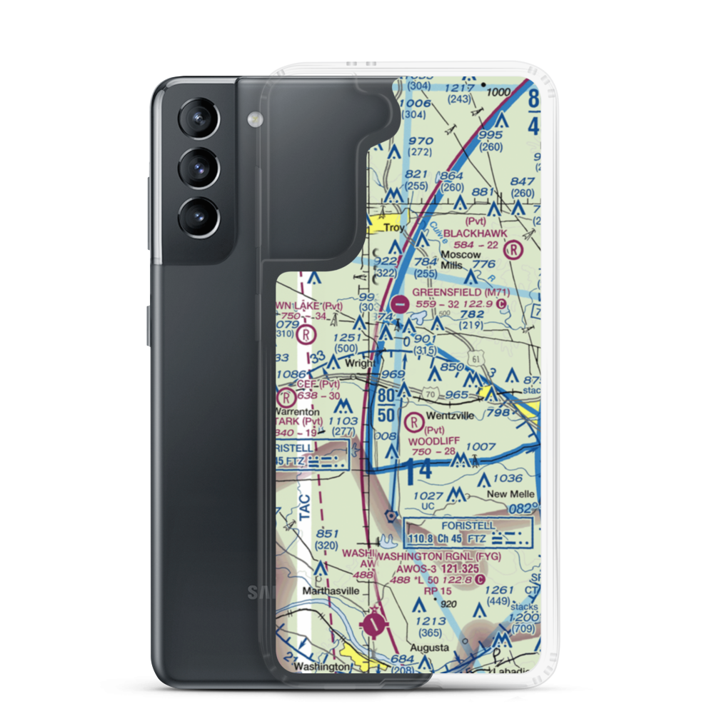 Ahlers Acres Airport (66MO) VFR Sectional Samsung Case Samsung Galaxy S21 model shown