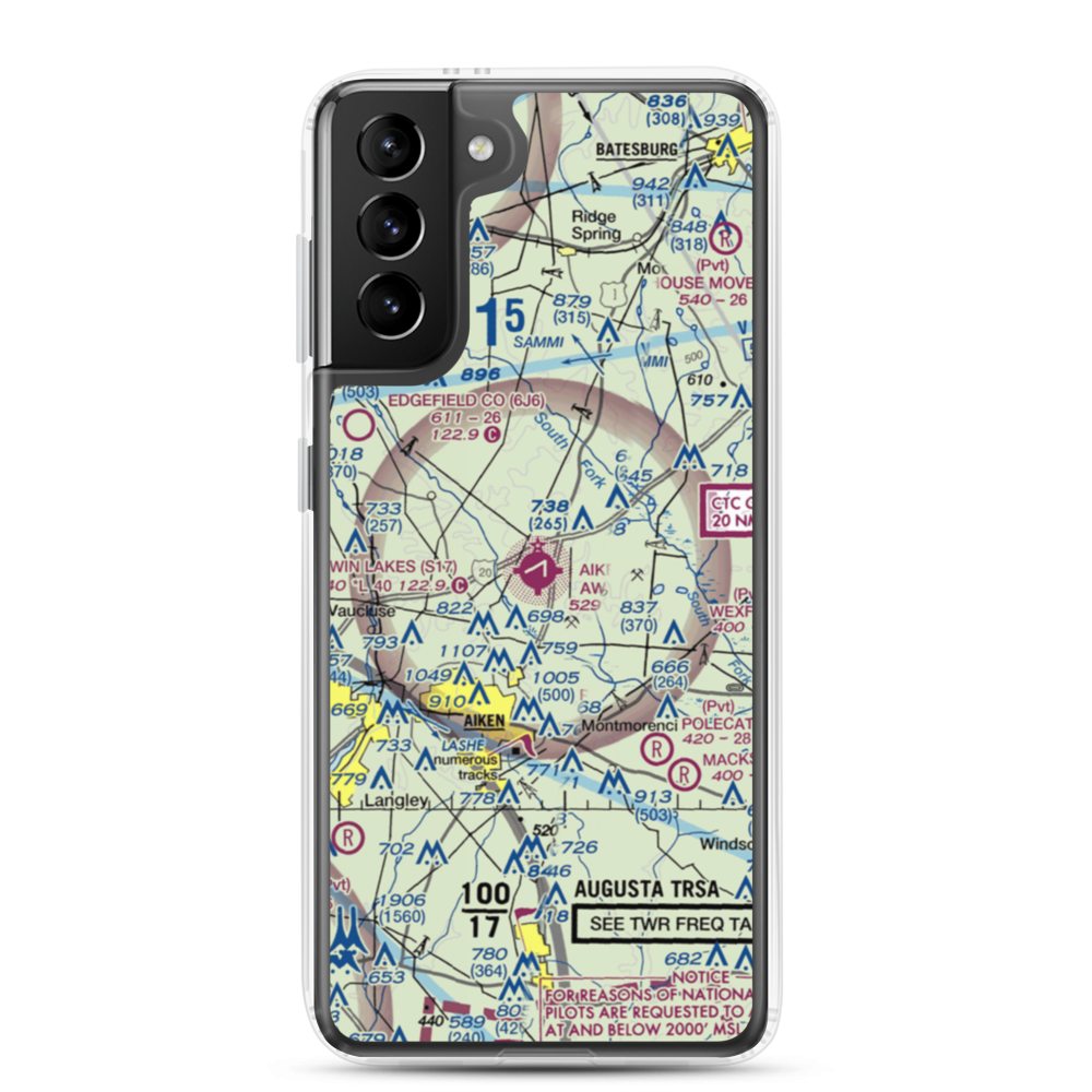Aiken Regional Airport (AIK) VFR Sectional Samsung Case Samsung Galaxy S21 Plus model shown