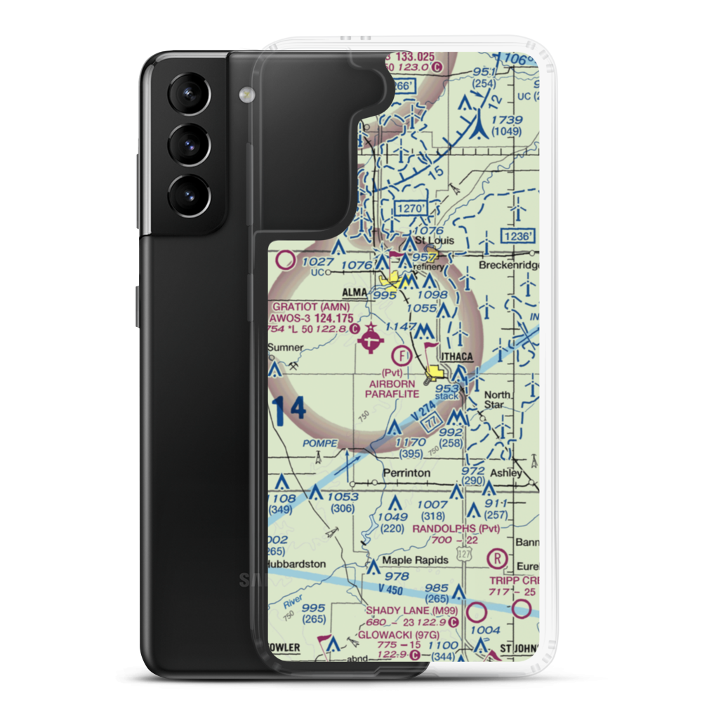 Airborn Paraflite Ultralightport (MI04) VFR Sectional Samsung Case Samsung Galaxy S21 Plus model shown