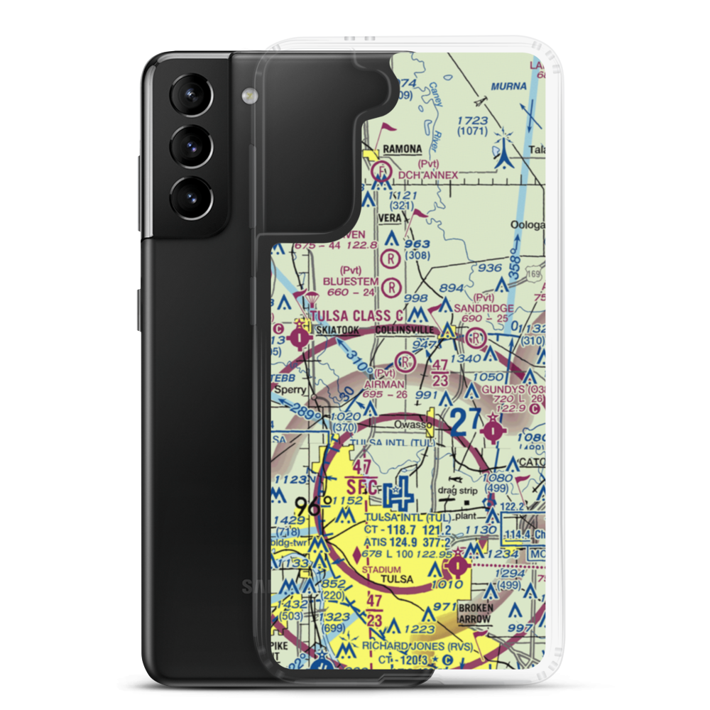 Airman Acres Airport (OK93) VFR Sectional Samsung Case Samsung Galaxy S21 Plus model shown