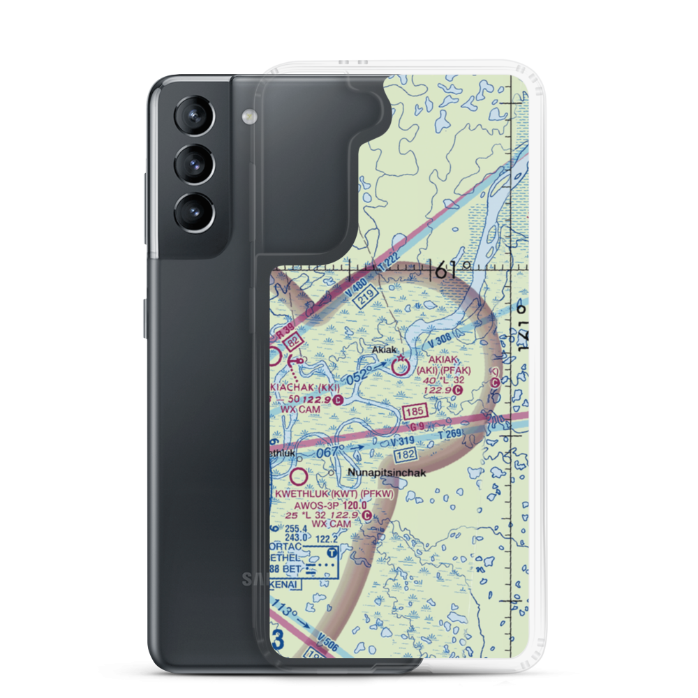 Akiak Airport (AKI) VFR Sectional Samsung Case Samsung Galaxy S21 model shown