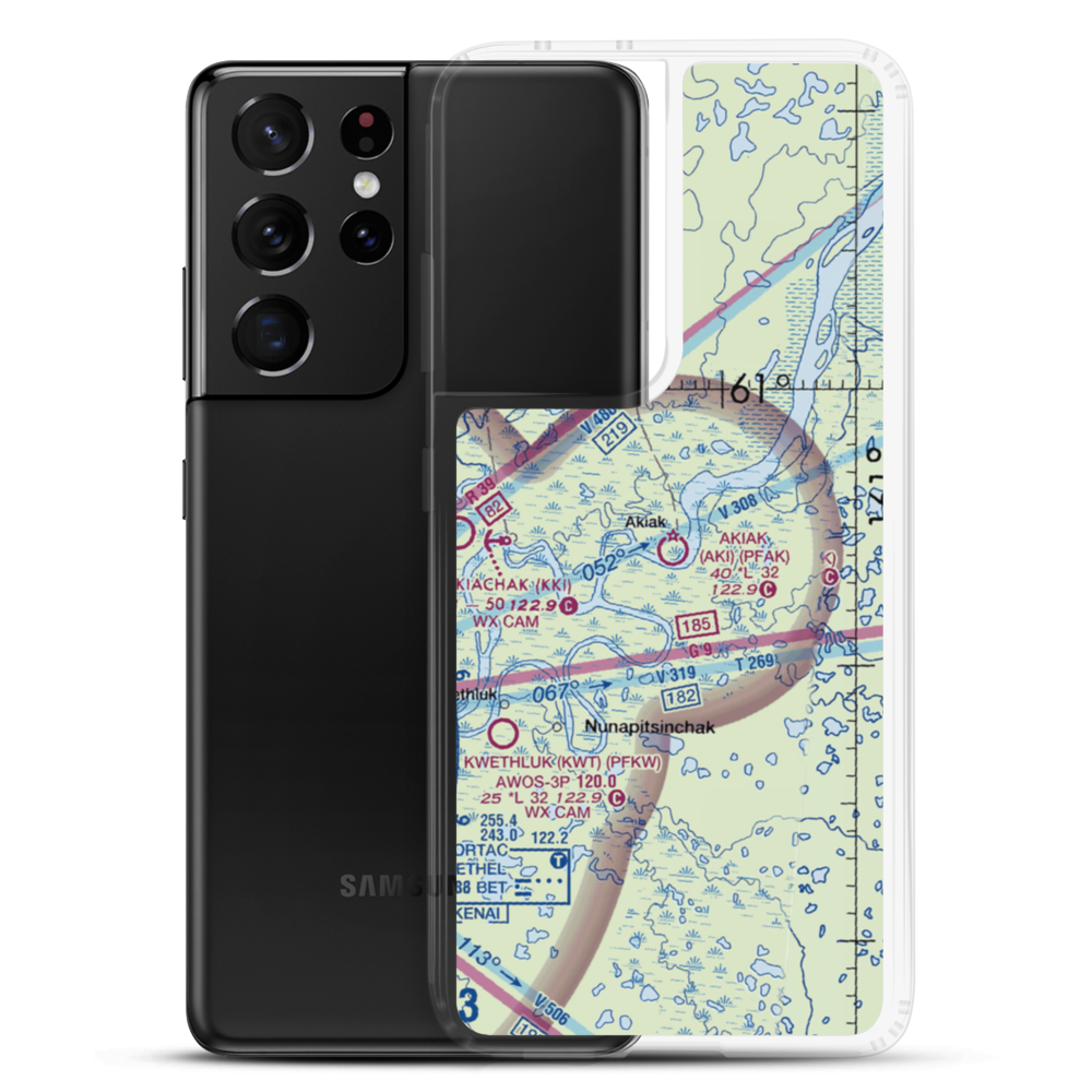 Akiak Airport (AKI) VFR Sectional Samsung Case Samsung Galaxy S21 Ultra model shown