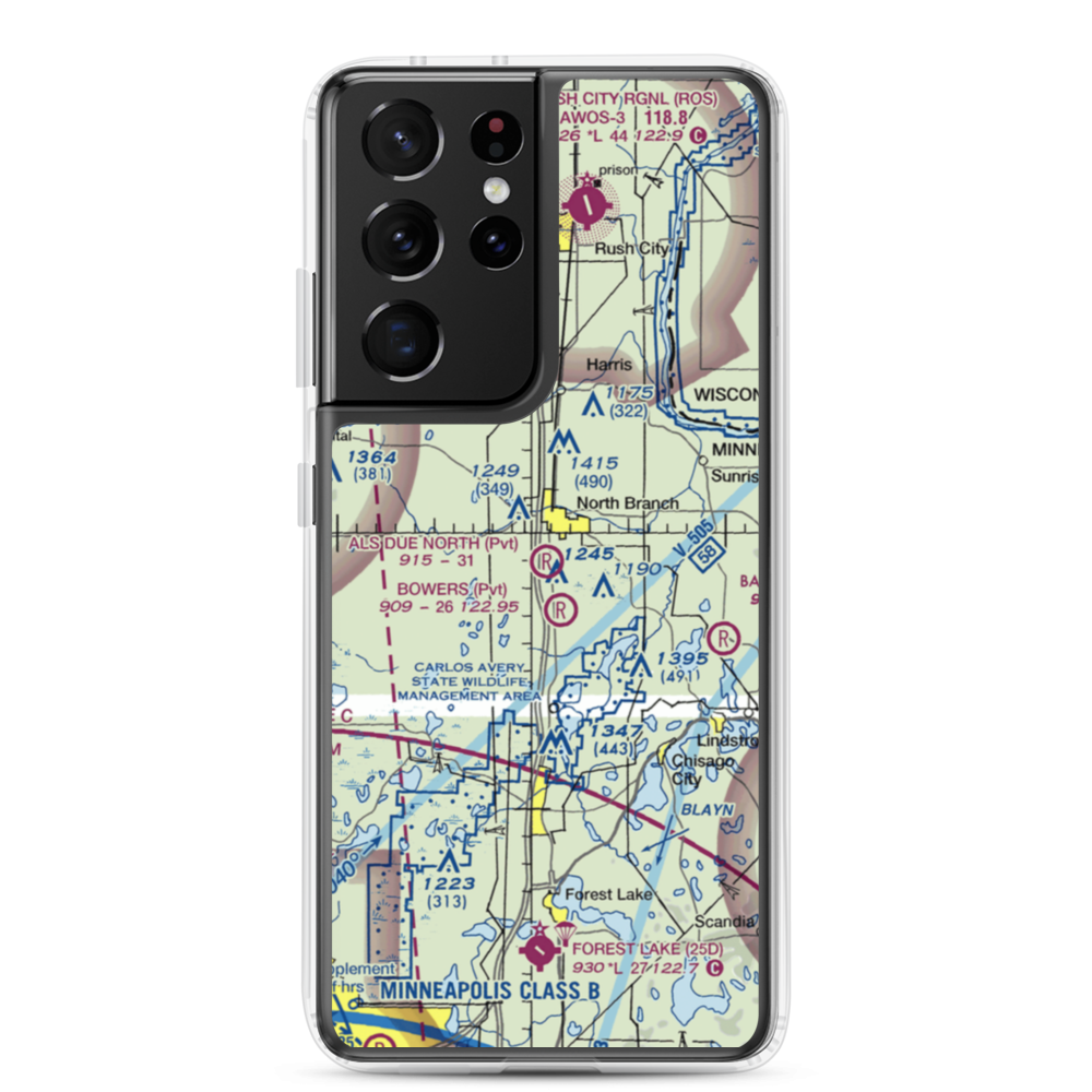 Al's Due North Airport (MY90) VFR Sectional Samsung Case Samsung Galaxy S21 Ultra model shown