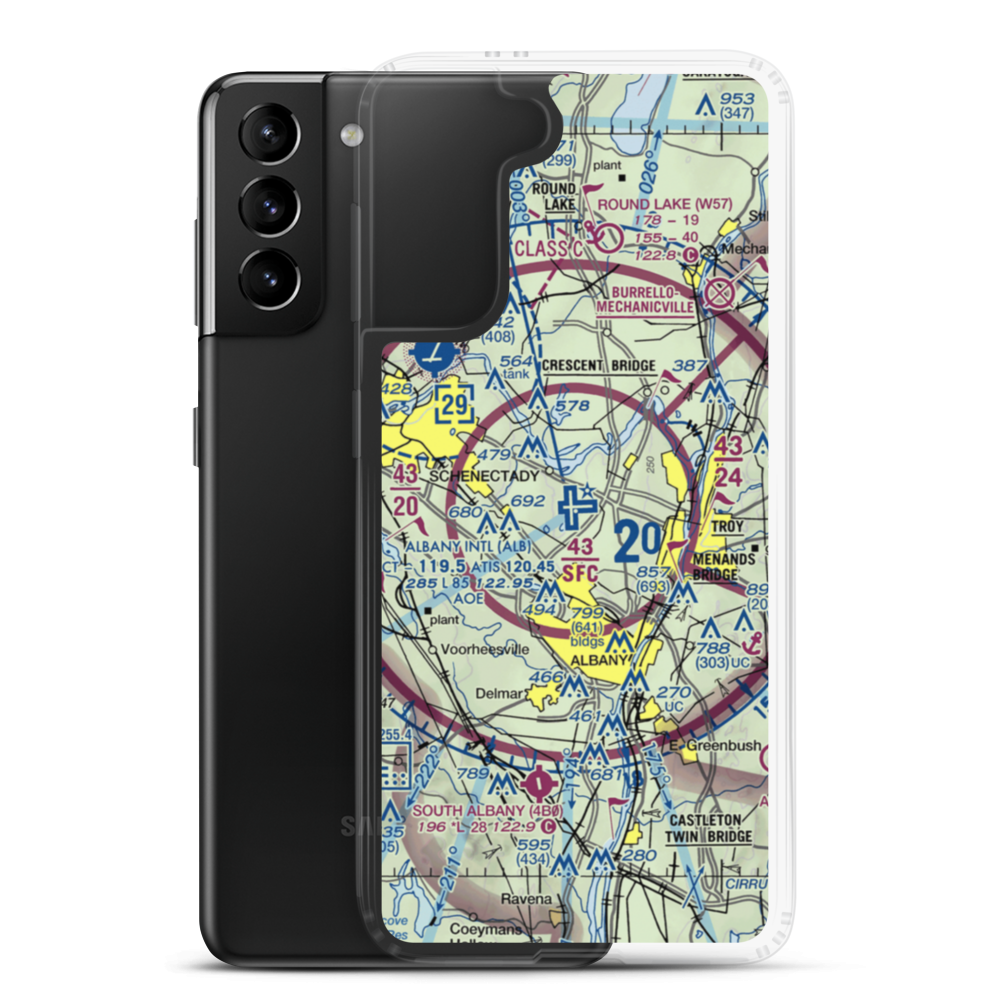 Albany International Airport (ALB) VFR Sectional Samsung Case Samsung Galaxy S21 Plus model shown