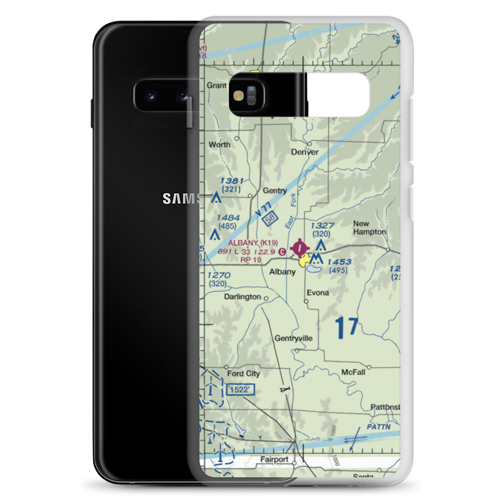 Albany Municipal Airport (K19) VFR Sectional Samsung Case Samsung Galaxy S10+ model shown