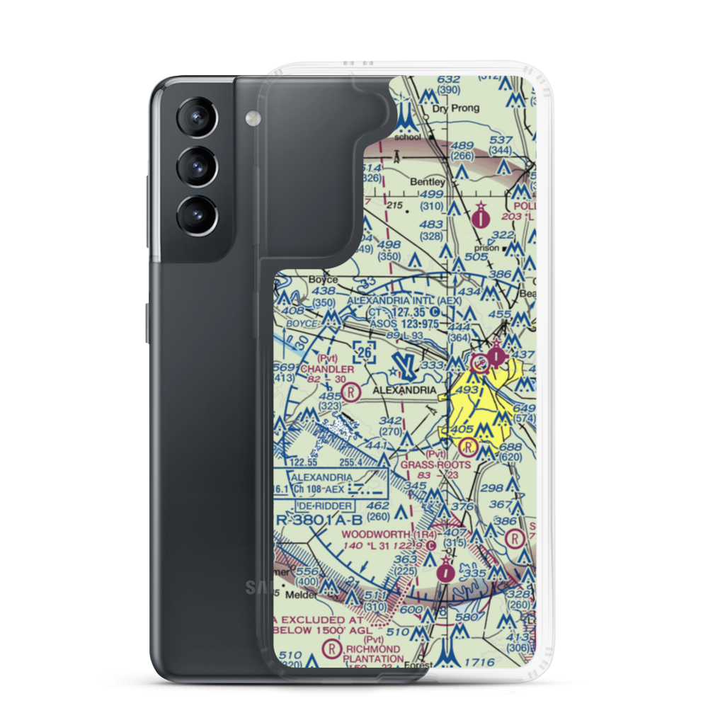 Alexandria International Airport (AEX) VFR Sectional Samsung Case Samsung Galaxy S21 model shown