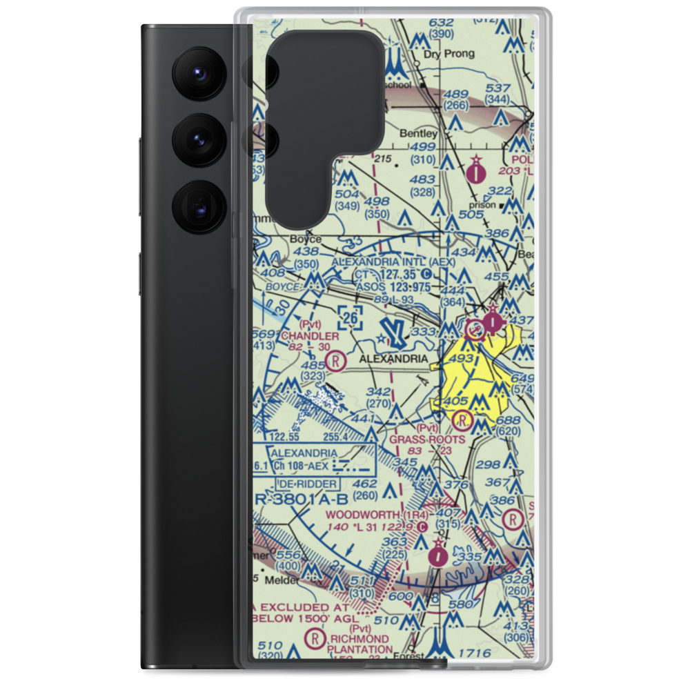 Alexandria International Airport (AEX) VFR Sectional Samsung Case Samsung Galaxy S22 Ultra model shown
