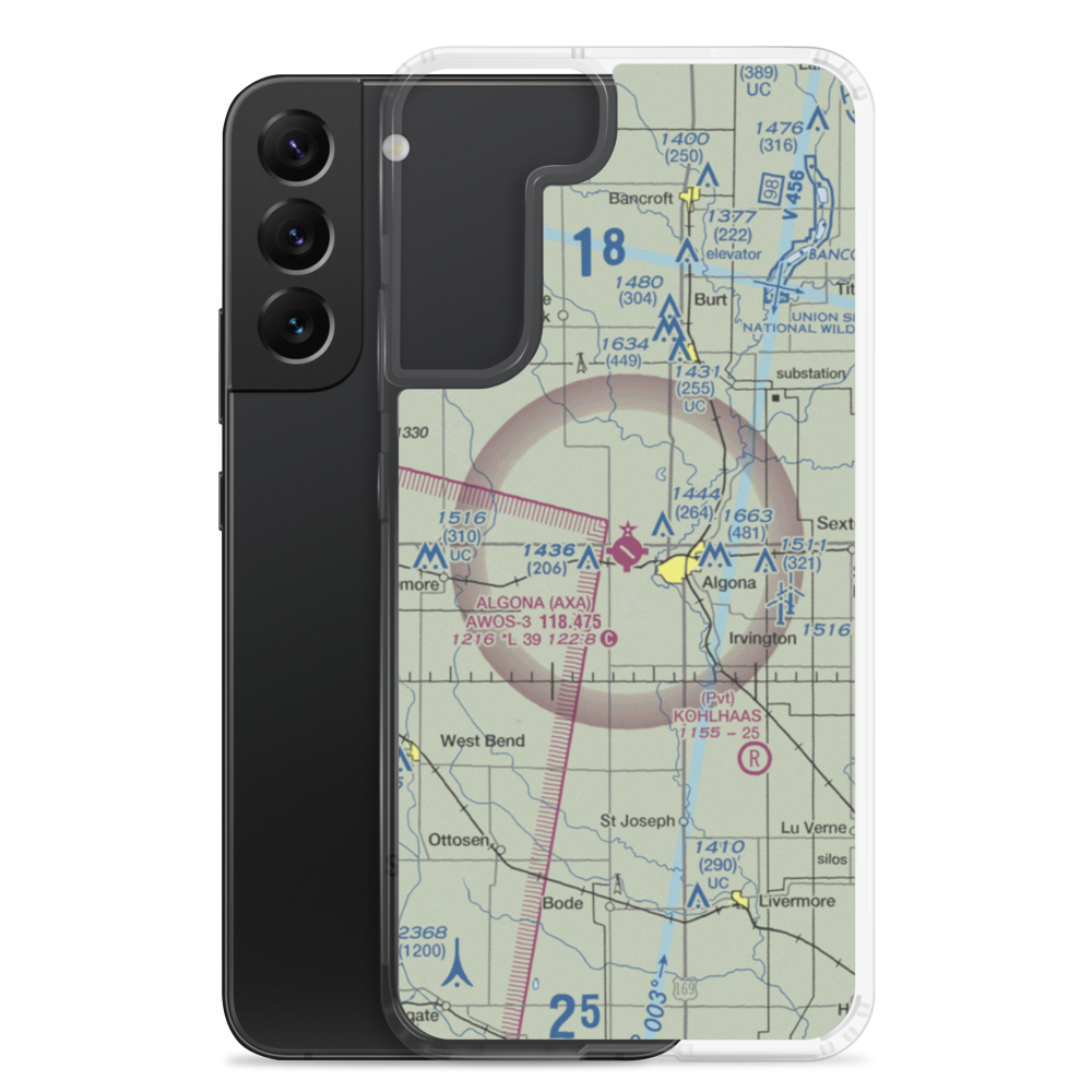 Algona Municipal Airport (AXA) VFR Sectional Samsung Case Samsung Galaxy S22 Plus model shown