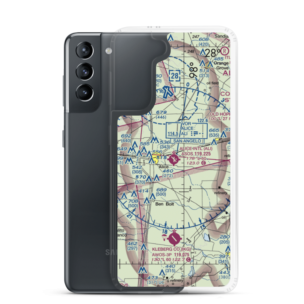 Alice International Airport (ALI) VFR Sectional Samsung Case Samsung Galaxy S21 model shown