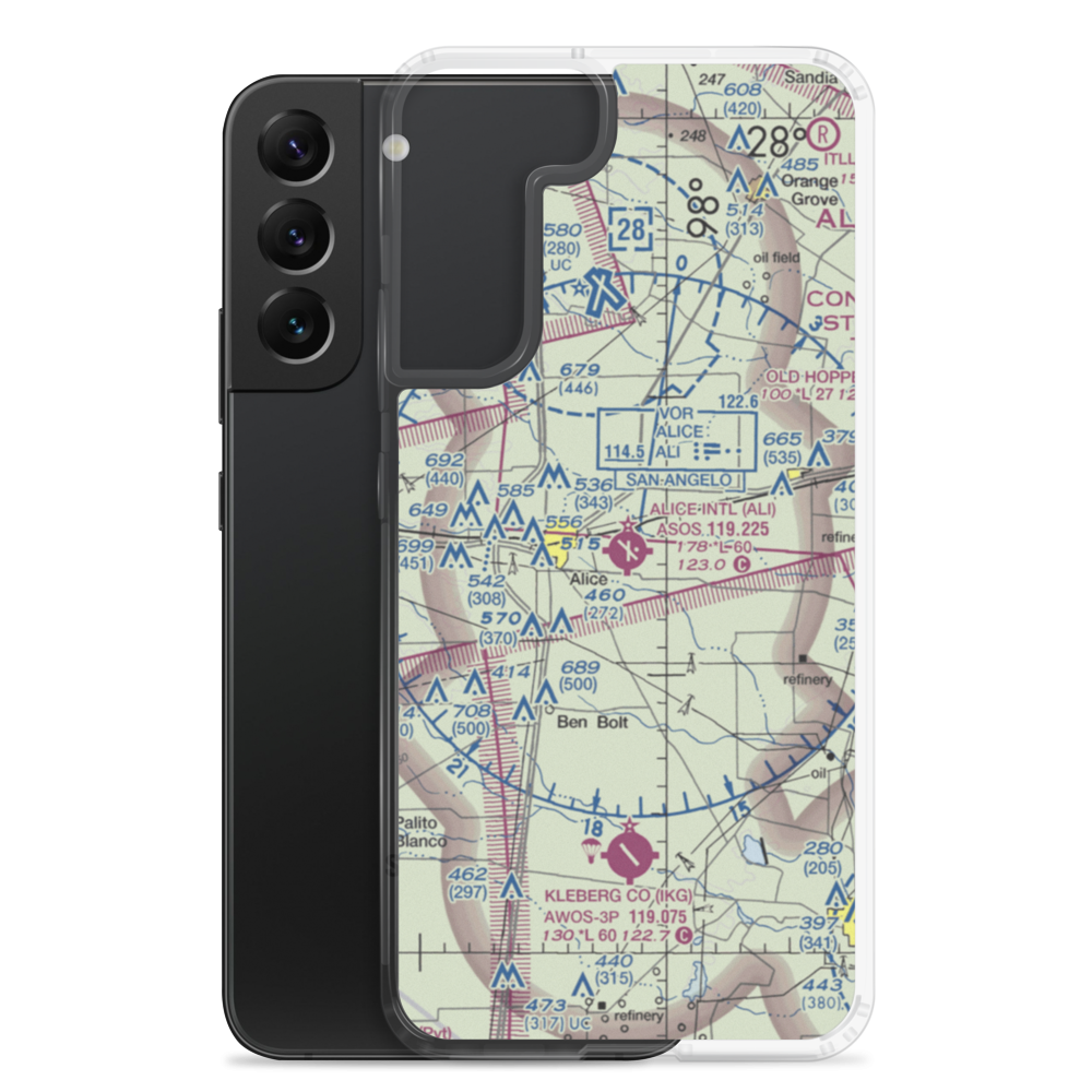 Alice International Airport (ALI) VFR Sectional Samsung Case Samsung Galaxy S22 Plus model shown