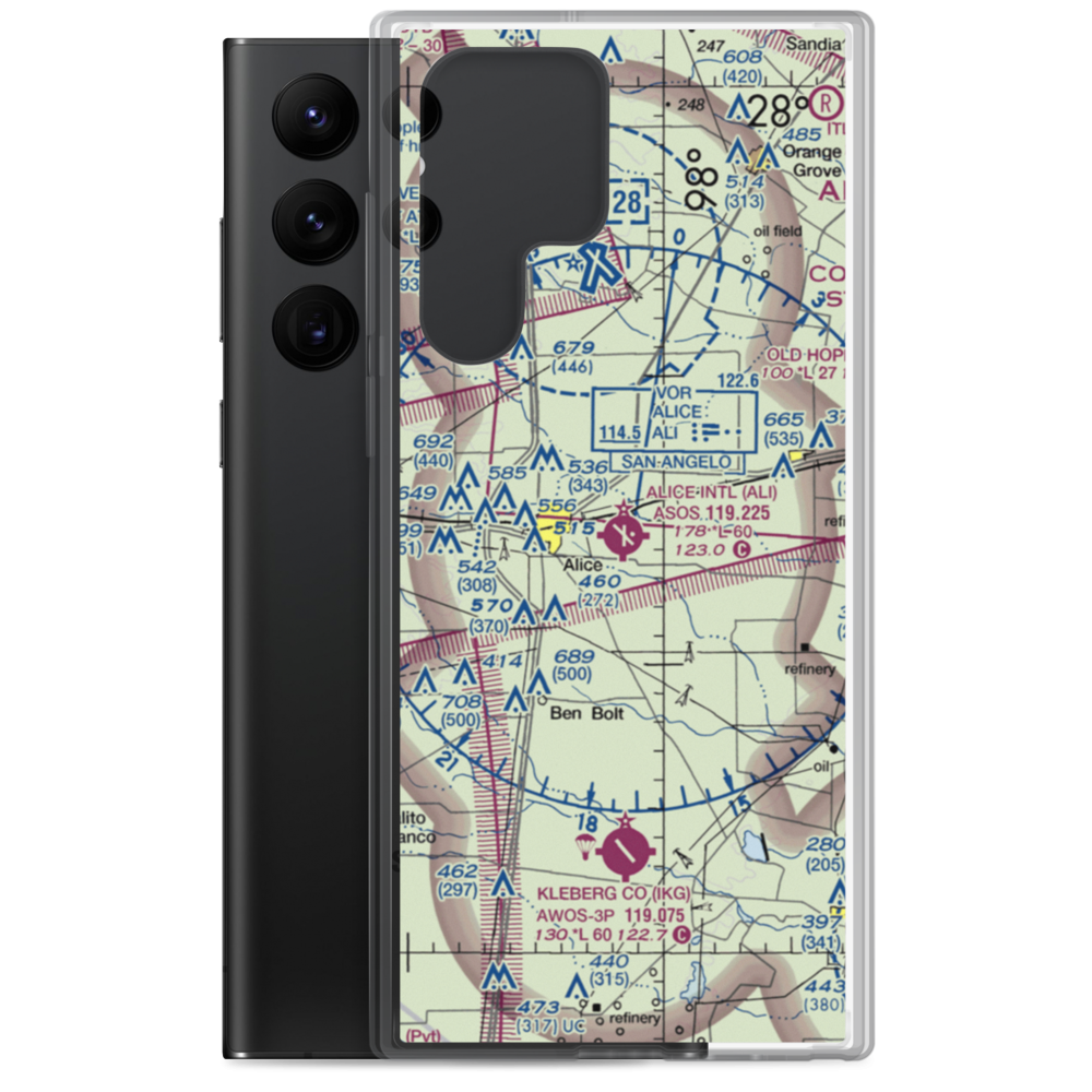 Alice International Airport (ALI) VFR Sectional Samsung Case Samsung Galaxy S22 Ultra model shown
