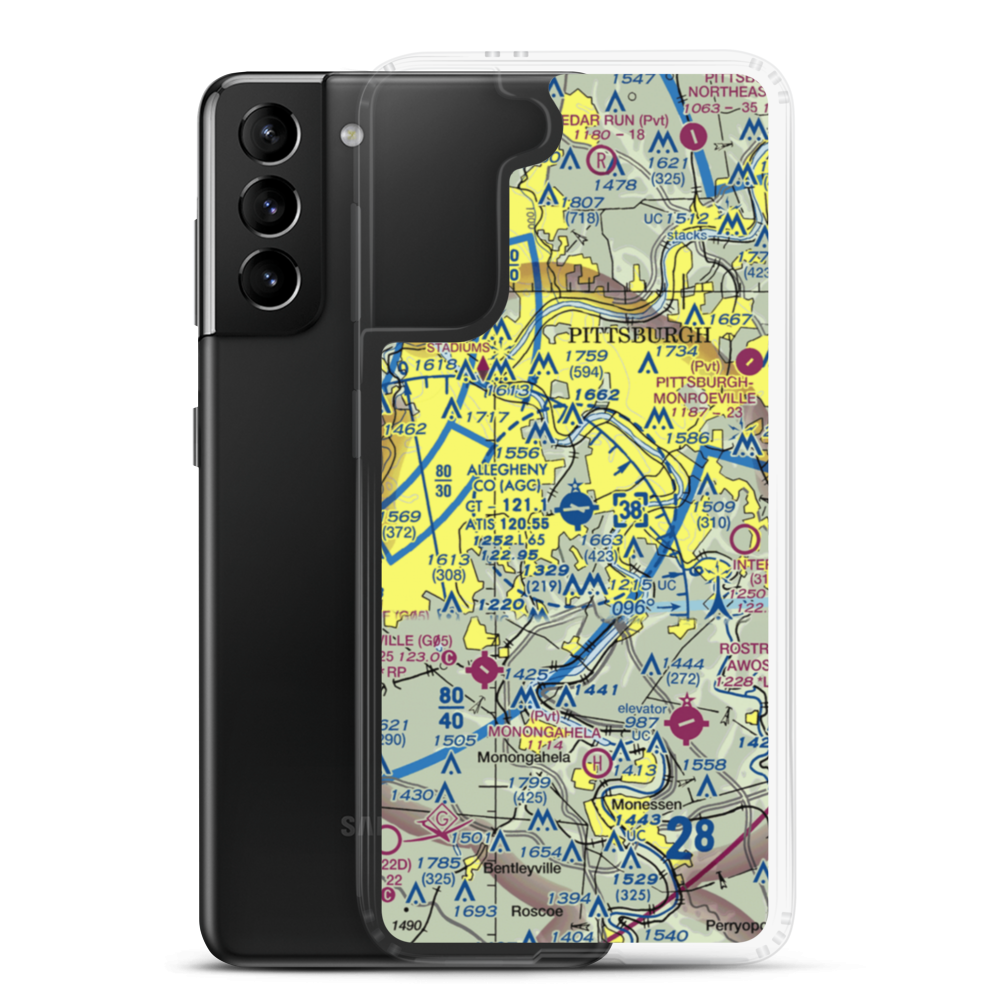 Allegheny County Airport (AGC) VFR Sectional Samsung Case Samsung Galaxy S21 Plus model shown