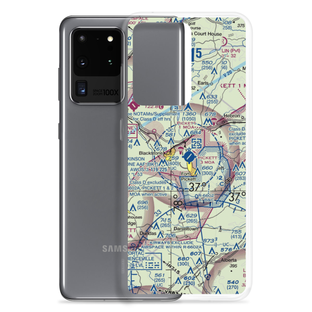 Allen C Perkinson Blackstone Army Air Field (BKT) VFR Sectional Samsung Case Samsung Galaxy S20 Ultra model shown