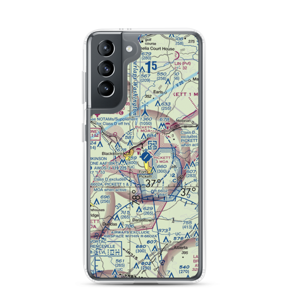 Allen C Perkinson Blackstone Army Air Field (BKT) VFR Sectional Samsung Case Samsung Galaxy S21 model shown