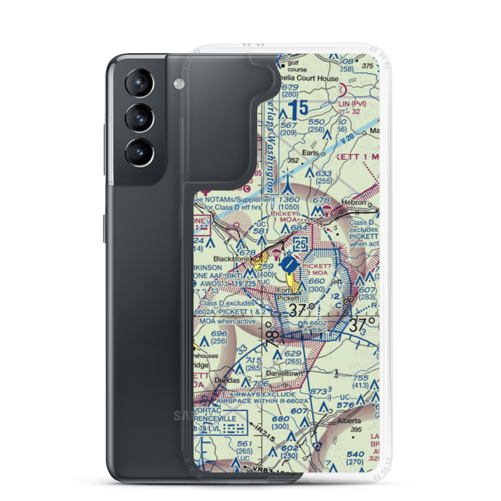 Allen C Perkinson Blackstone Army Air Field (BKT) VFR Sectional Samsung Case Samsung Galaxy S21 model shown