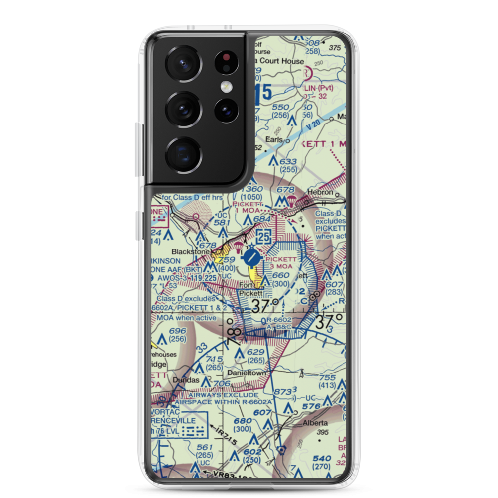Allen C Perkinson Blackstone Army Air Field (BKT) VFR Sectional Samsung Case Samsung Galaxy S21 Ultra model shown