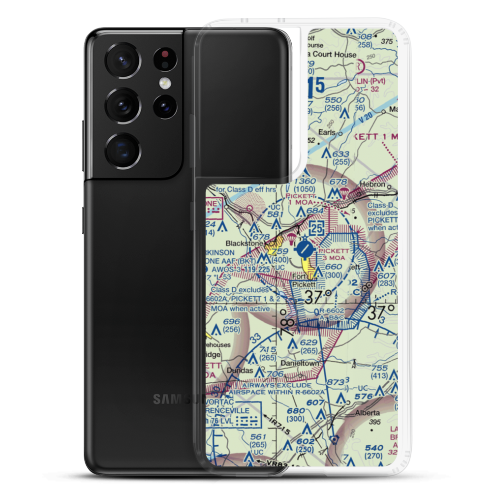 Allen C Perkinson Blackstone Army Air Field (BKT) VFR Sectional Samsung Case Samsung Galaxy S21 Ultra model shown