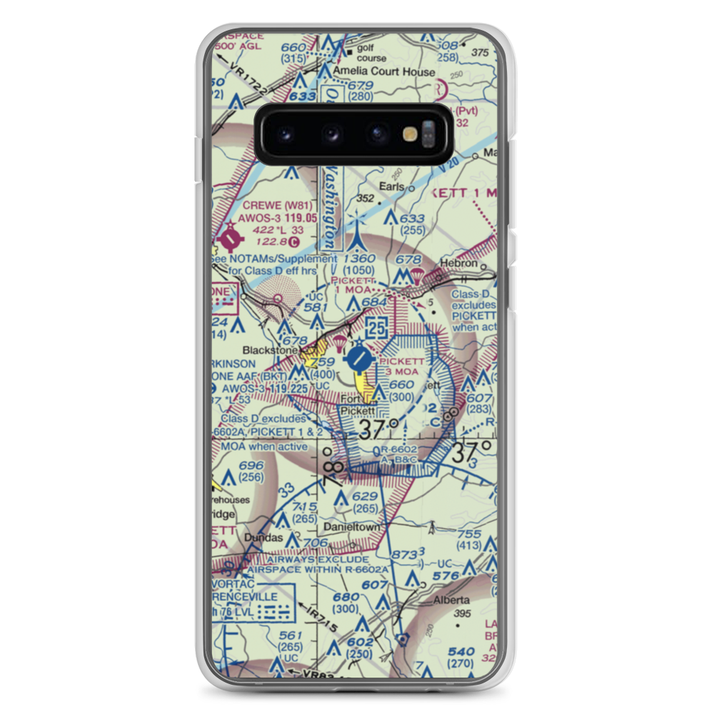Allen C Perkinson Blackstone Army Air Field (BKT) VFR Sectional Samsung Case Samsung Galaxy S10+ model shown