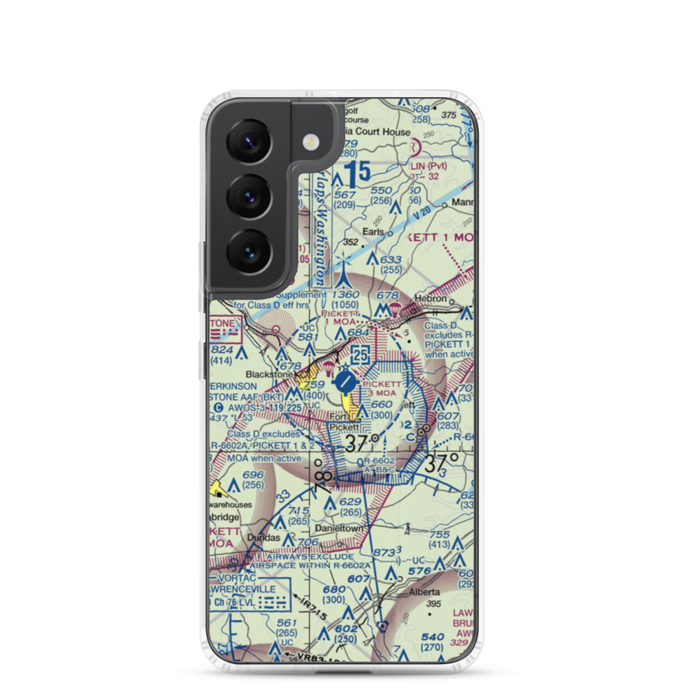 Allen C Perkinson Blackstone Army Air Field (BKT) VFR Sectional Samsung Case Samsung Galaxy S22 model shown