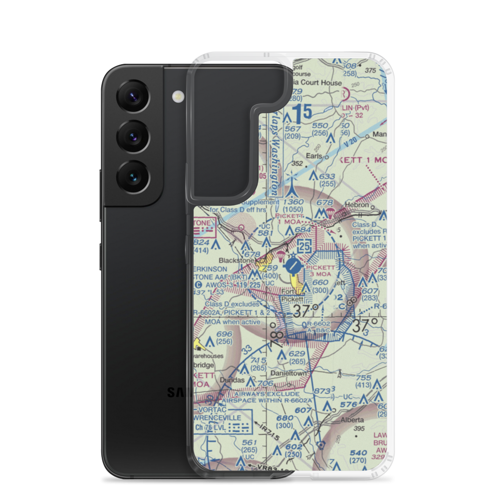 Allen C Perkinson Blackstone Army Air Field (BKT) VFR Sectional Samsung Case Samsung Galaxy S22 model shown