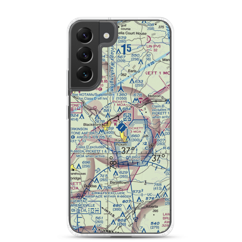 Allen C Perkinson Blackstone Army Air Field (BKT) VFR Sectional Samsung Case Samsung Galaxy S22 Plus model shown