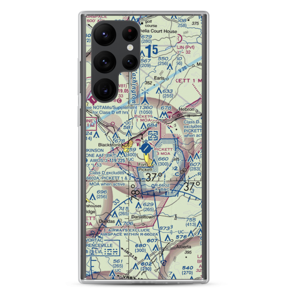 Allen C Perkinson Blackstone Army Air Field (BKT) VFR Sectional Samsung Case Samsung Galaxy S22 Ultra model shown