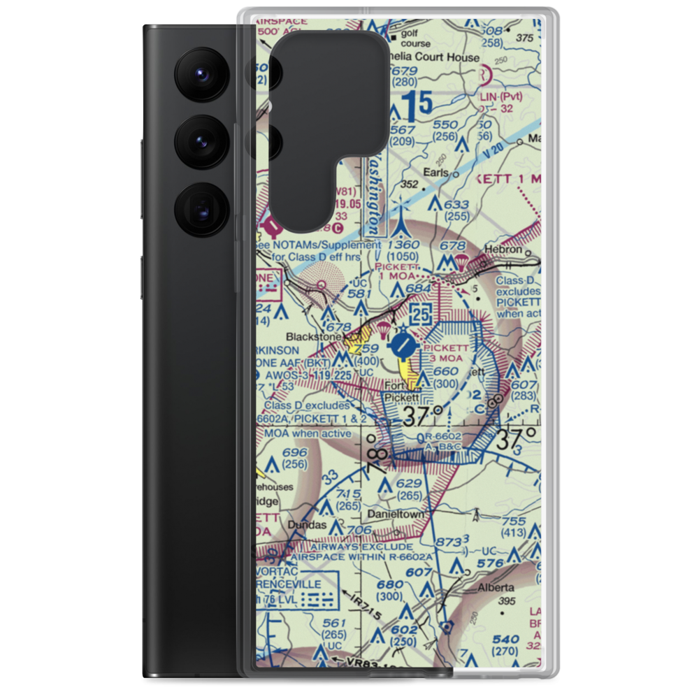 Allen C Perkinson Blackstone Army Air Field (BKT) VFR Sectional Samsung Case Samsung Galaxy S22 Ultra model shown