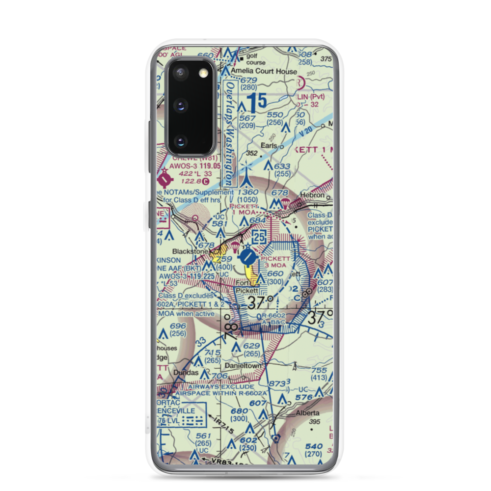 Allen C Perkinson Blackstone Army Air Field (BKT) VFR Sectional Samsung Case Samsung Galaxy S20 model shown