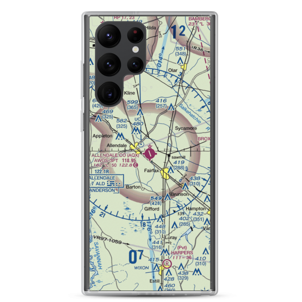 Allendale County Airport (AQX) VFR Sectional Samsung Case Samsung Galaxy S22 Ultra model shown