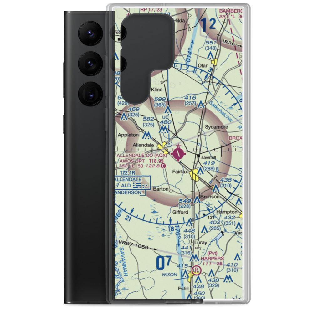 Allendale County Airport (AQX) VFR Sectional Samsung Case Samsung Galaxy S22 Ultra model shown