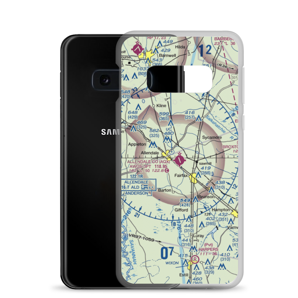 Allendale County Airport (AQX) VFR Sectional Samsung Case Samsung Galaxy S10e model shown