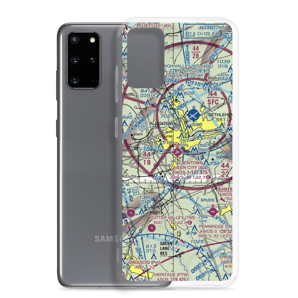 Allentown Queen City Municipal Airport (XLL) VFR Sectional Samsung Case Samsung Galaxy S20 Plus model shown