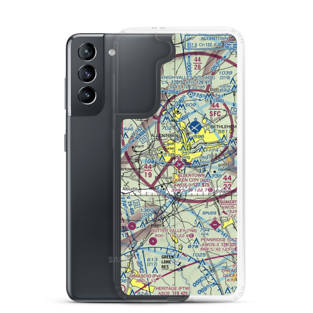 Allentown Queen City Municipal Airport (XLL) VFR Sectional Samsung Case Samsung Galaxy S21 model shown