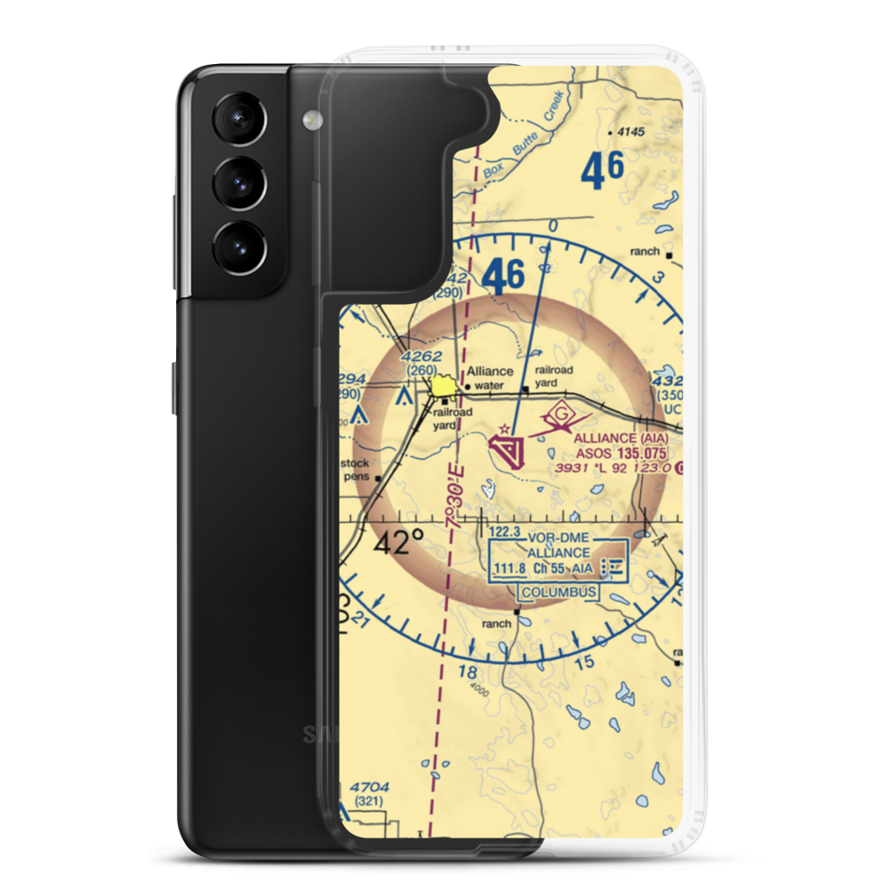 Alliance Municipal Airport (AIA) VFR Sectional Samsung Case Samsung Galaxy S21 Plus model shown