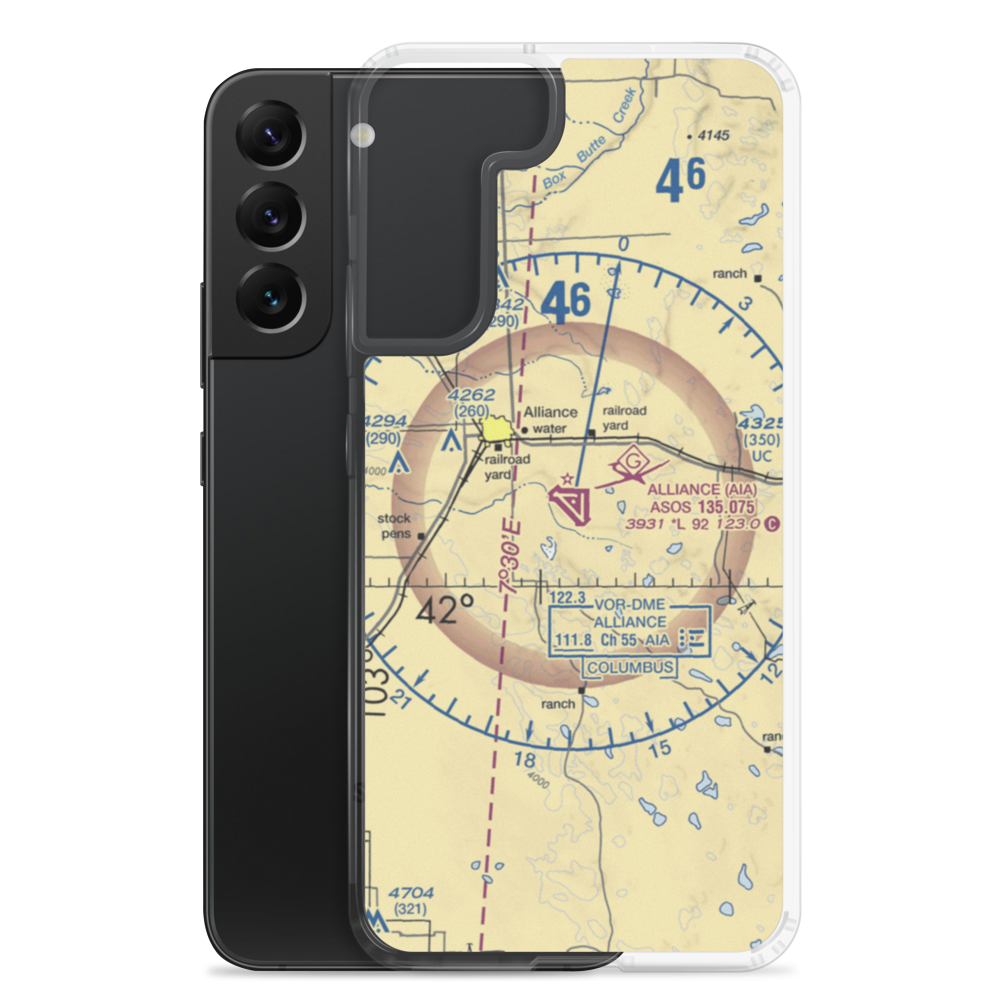Alliance Municipal Airport (AIA) VFR Sectional Samsung Case Samsung Galaxy S22 Plus model shown
