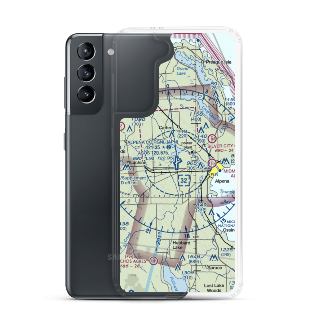 Alpena County Regional Airport (APN) VFR Sectional Samsung Case Samsung Galaxy S21 model shown