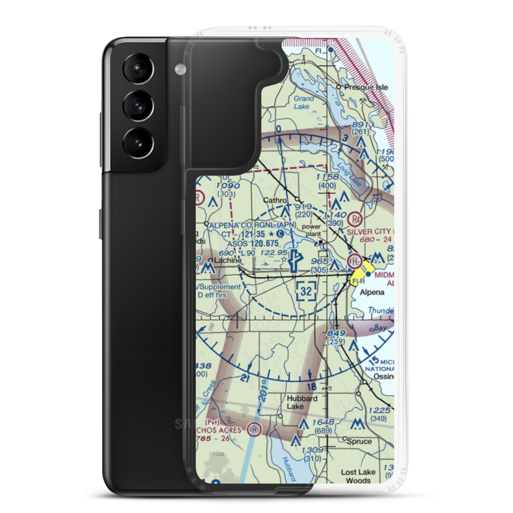 Alpena County Regional Airport (APN) VFR Sectional Samsung Case Samsung Galaxy S21 Plus model shown