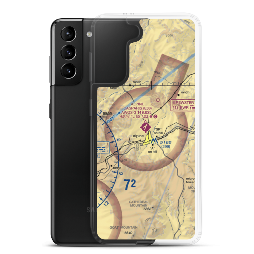 Alpine Casparis Municipal Airport (E38) VFR Sectional Samsung Case Samsung Galaxy S21 Plus model shown
