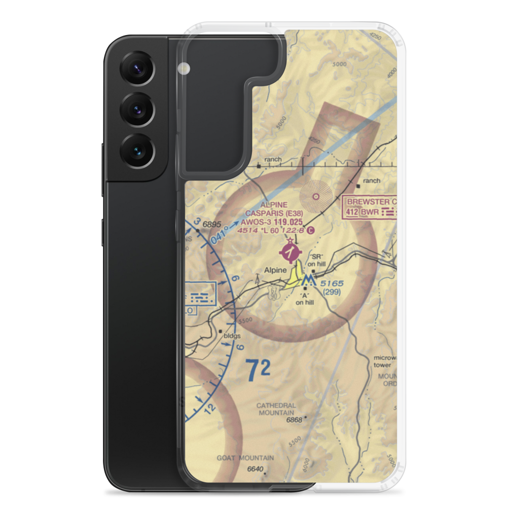 Alpine Casparis Municipal Airport (E38) VFR Sectional Samsung Case Samsung Galaxy S22 Plus model shown