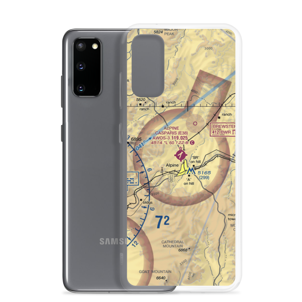 Alpine Casparis Municipal Airport (E38) VFR Sectional Samsung Case Samsung Galaxy S20 model shown