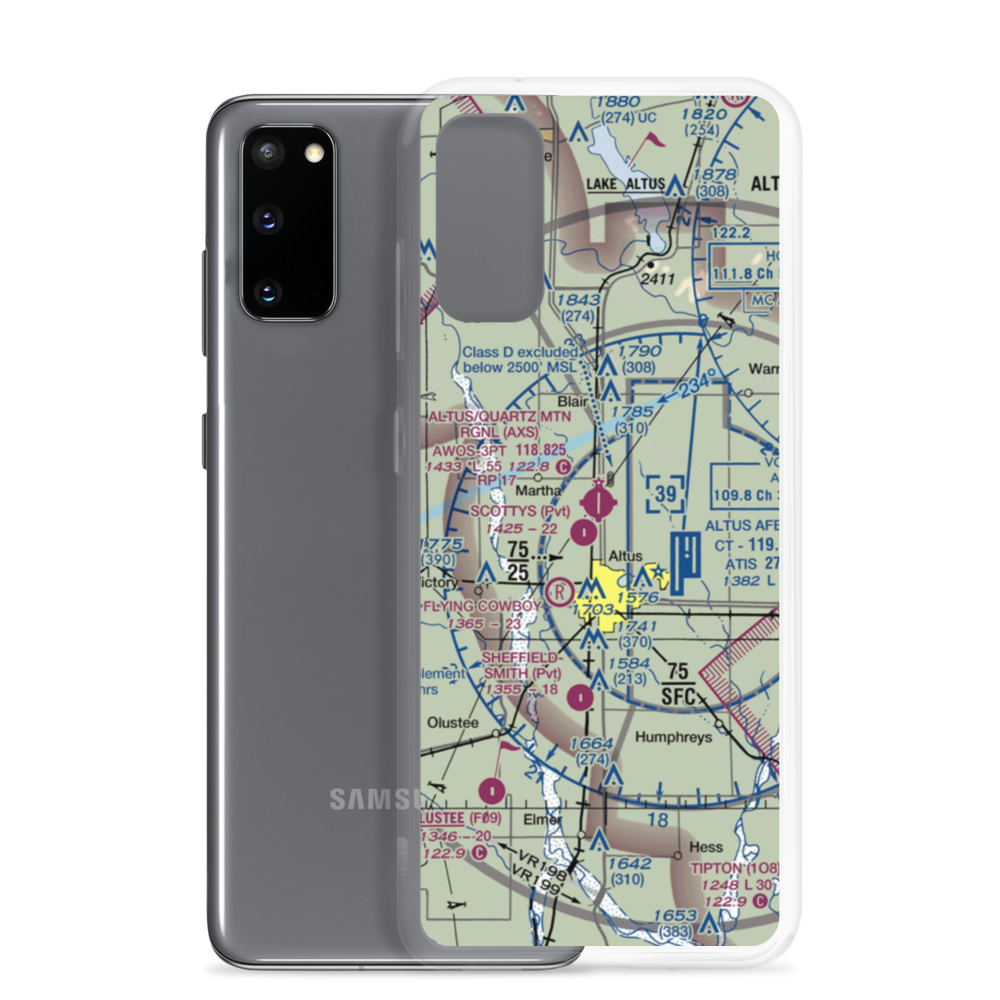 Altus Quartz Mountain Regional Airport (AXS) VFR Sectional Samsung Case Samsung Galaxy S20 model shown
