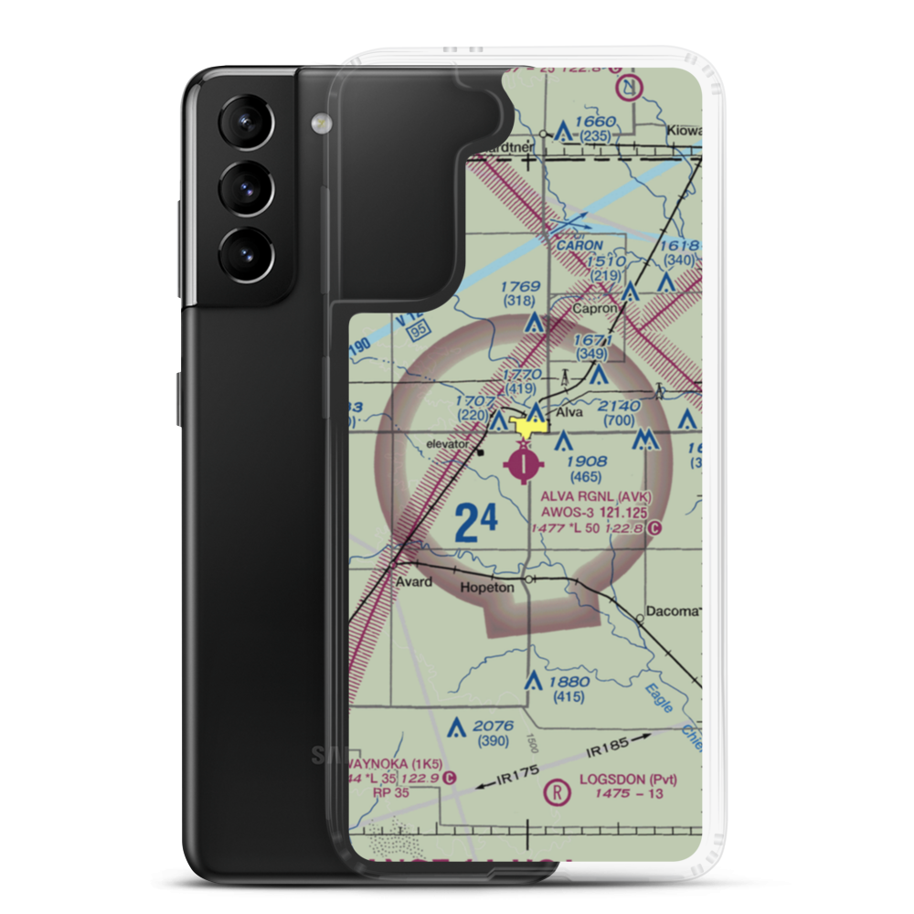 Alva Regional Airport (AVK) VFR Sectional Samsung Case Samsung Galaxy S21 Plus model shown