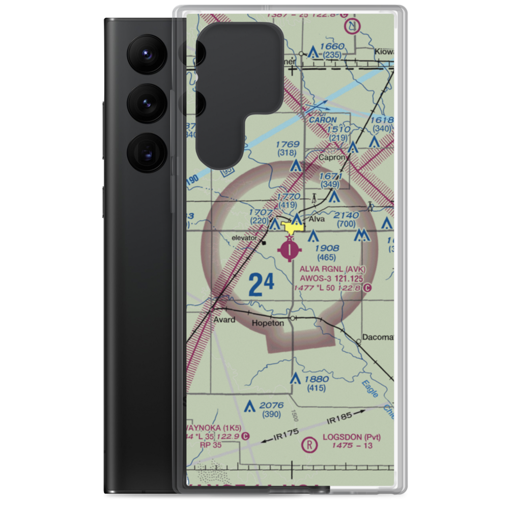 Alva Regional Airport (AVK) VFR Sectional Samsung Case Samsung Galaxy S22 Ultra model shown