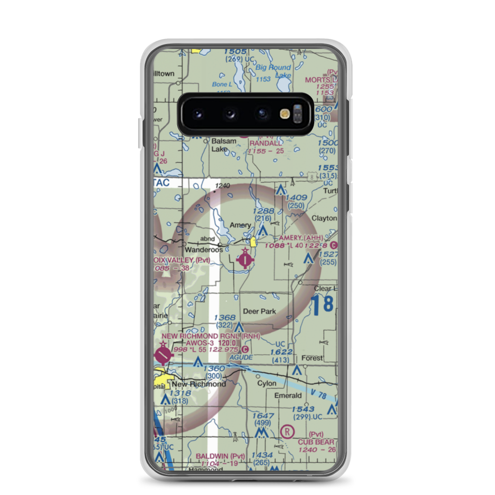 Amery Municipal Airport (AHH) VFR Sectional Samsung Case Samsung Galaxy S10 model shown