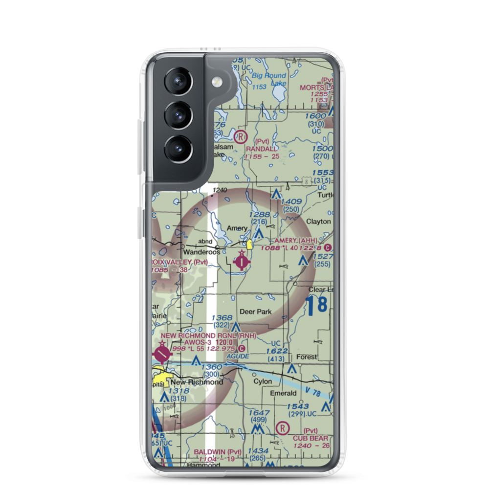 Amery Municipal Airport (AHH) VFR Sectional Samsung Case Samsung Galaxy S21 model shown